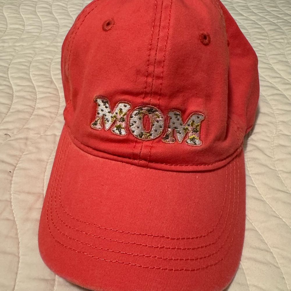 Coral 'MOM' Embroidered Baseball Cap